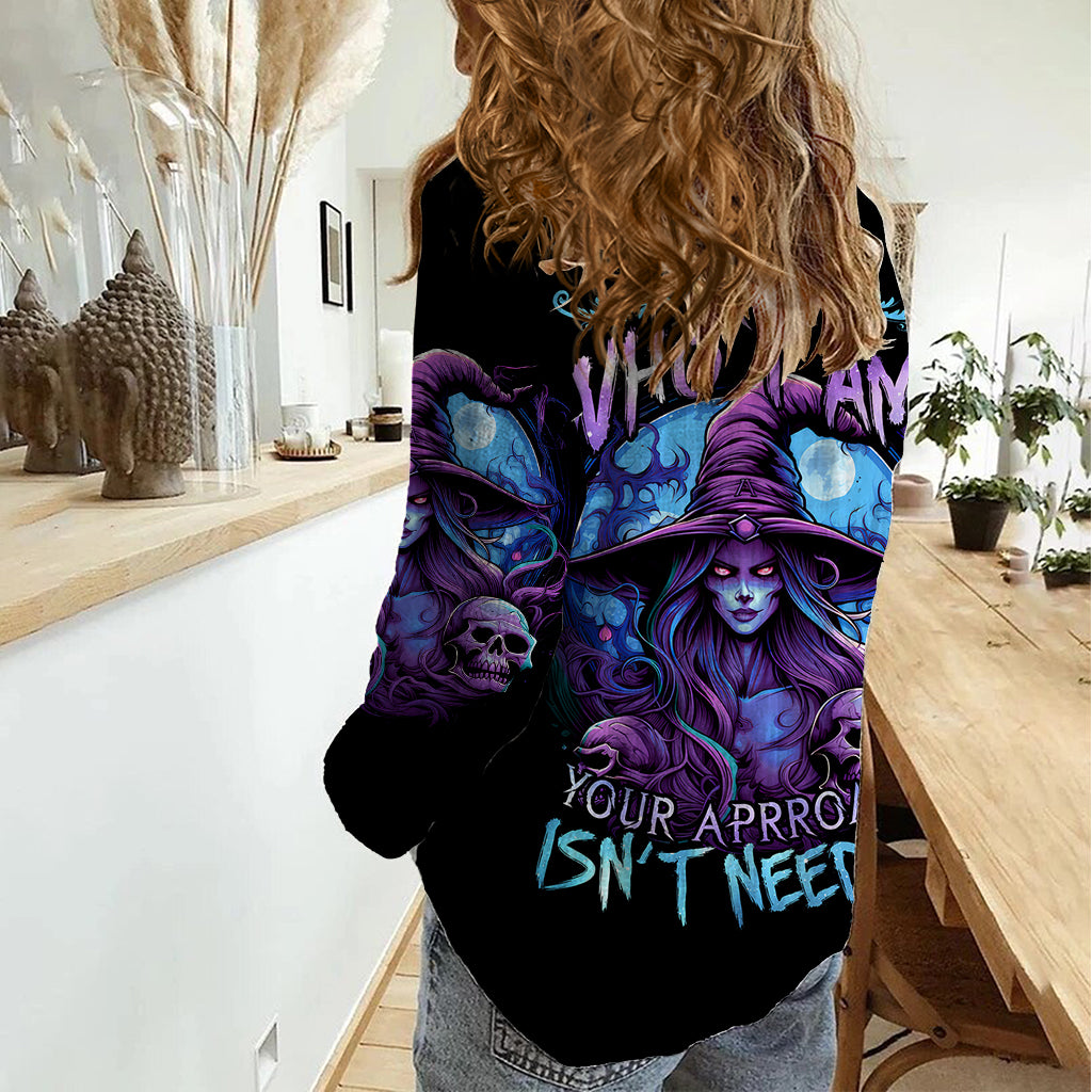 Witch Skull Women Casual Shirt Iam Who Iam Your Approval Isn't Need - Wonder Print Shop