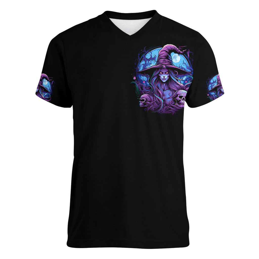 Witch Skull Women V Neck T Shirt Iam Who Iam Your Approval Isn't Need - Wonder Print Shop