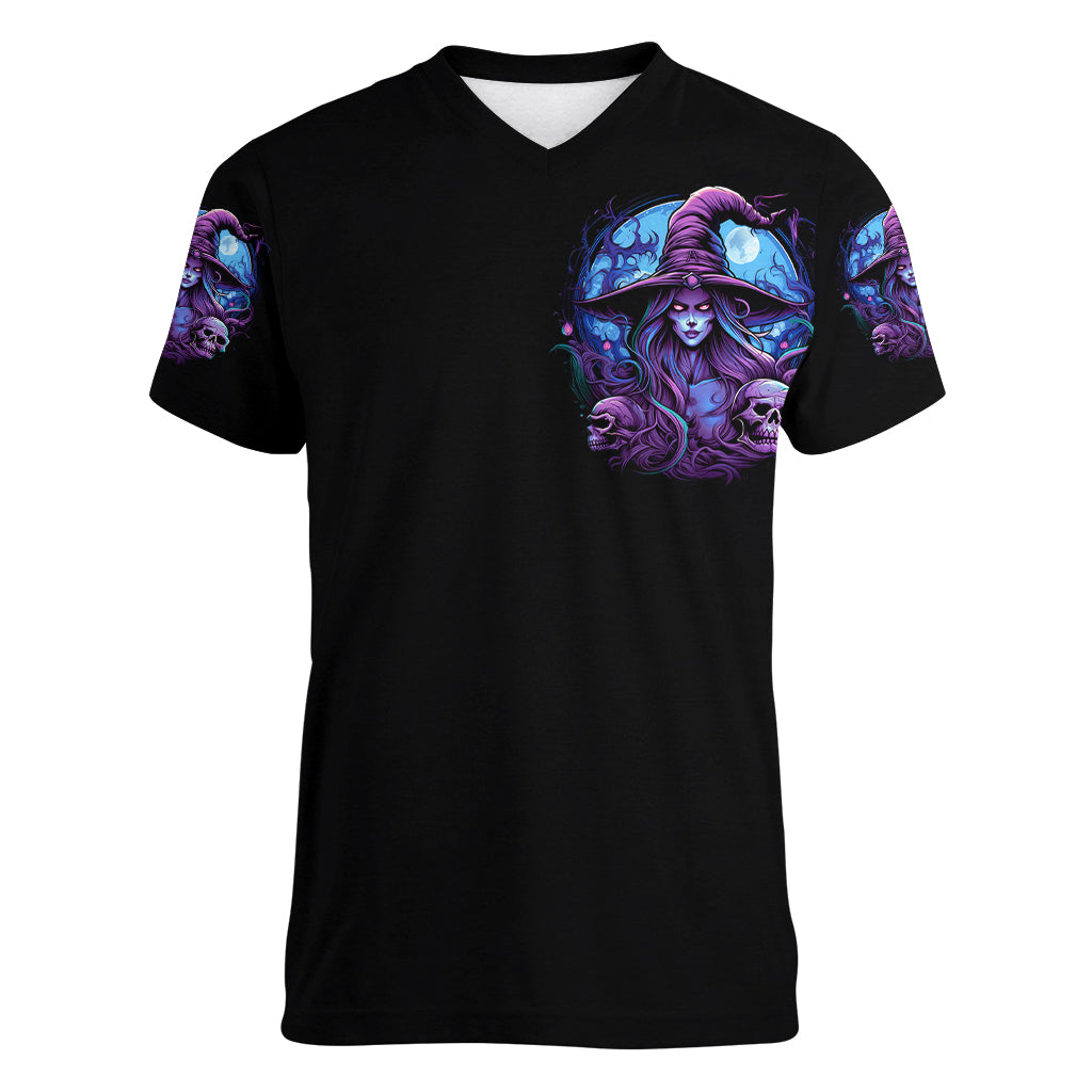 Witch Skull Women V Neck T Shirt Iam Who Iam Your Approval Isn't Need - Wonder Print Shop
