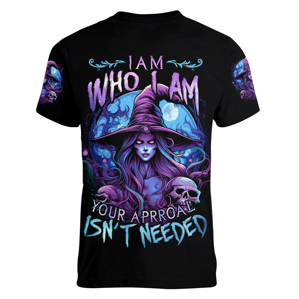 Witch Skull Women V Neck T Shirt Iam Who Iam Your Approval Isn't Need - Wonder Print Shop