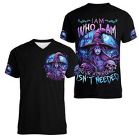 Witch Skull Women V Neck T Shirt Iam Who Iam Your Approval Isn't Need - Wonder Print Shop