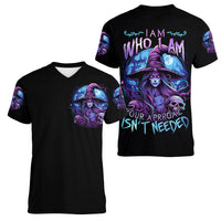 Witch Skull Women V Neck T Shirt Iam Who Iam Your Approval Isn't Need - Wonder Print Shop