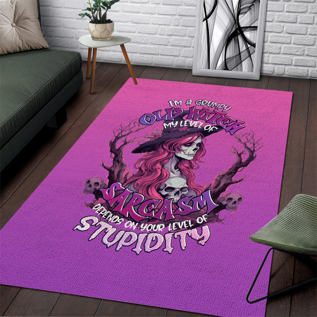 Witch Skull Area Rug I'm A Grumpy Old Lady Sarcasm Depends On Your Stupidity - Wonder Print Shop