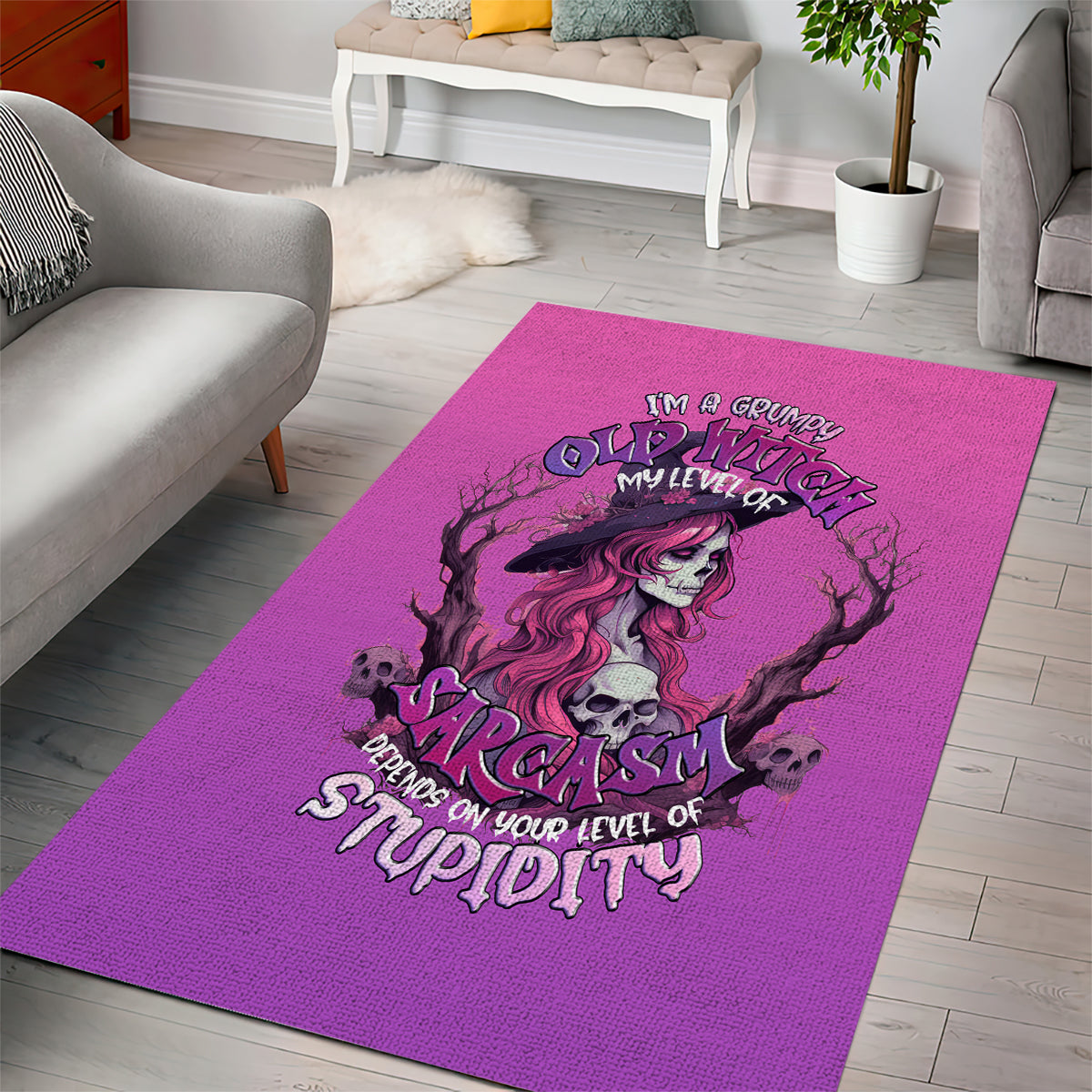 Witch Skull Area Rug I'm A Grumpy Old Lady Sarcasm Depends On Your Stupidity - Wonder Print Shop