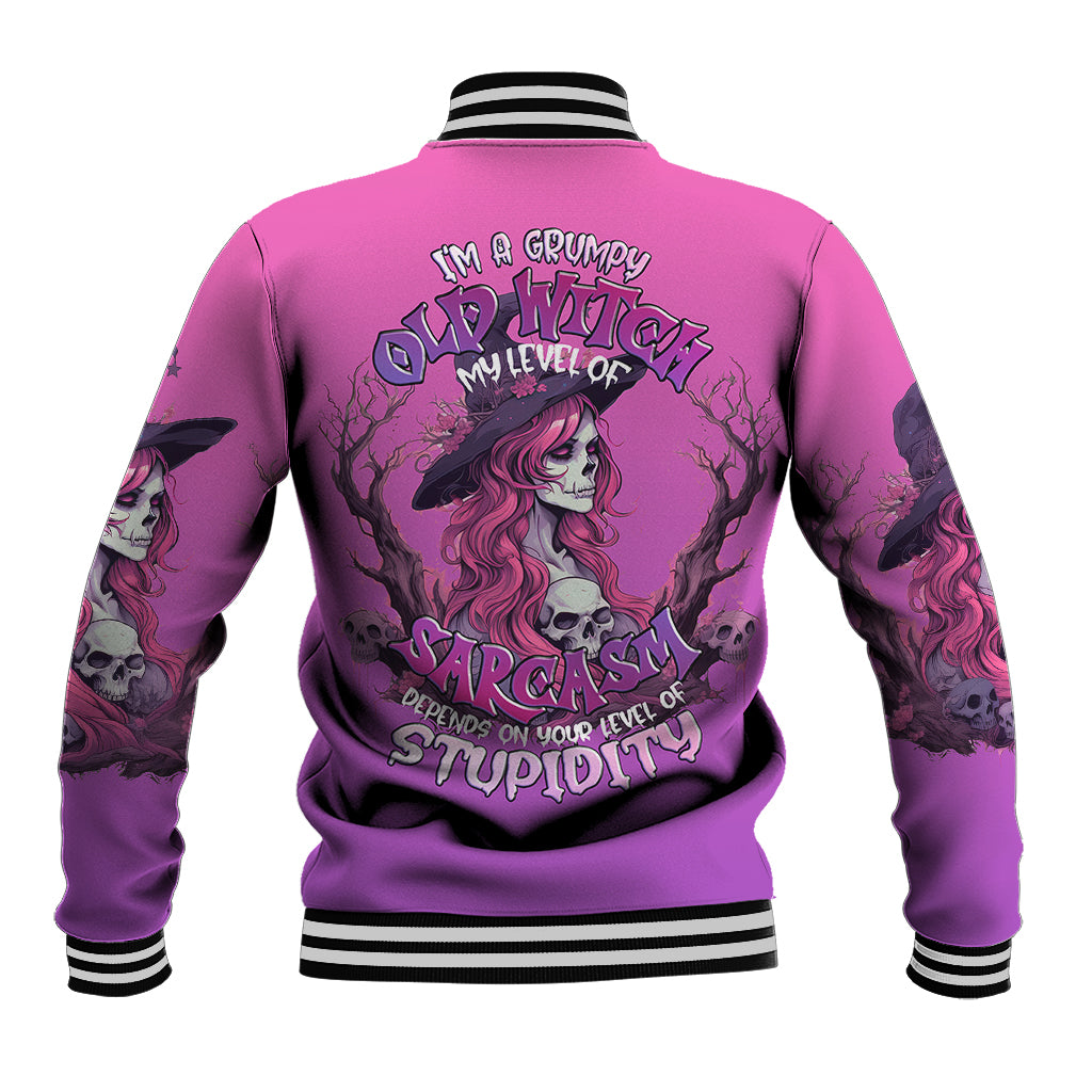 Witch Skull Baseball Jacket i'm A Grumpy Old Lady Sarcasm Depends On Your Stupidity - Wonder Print Shop