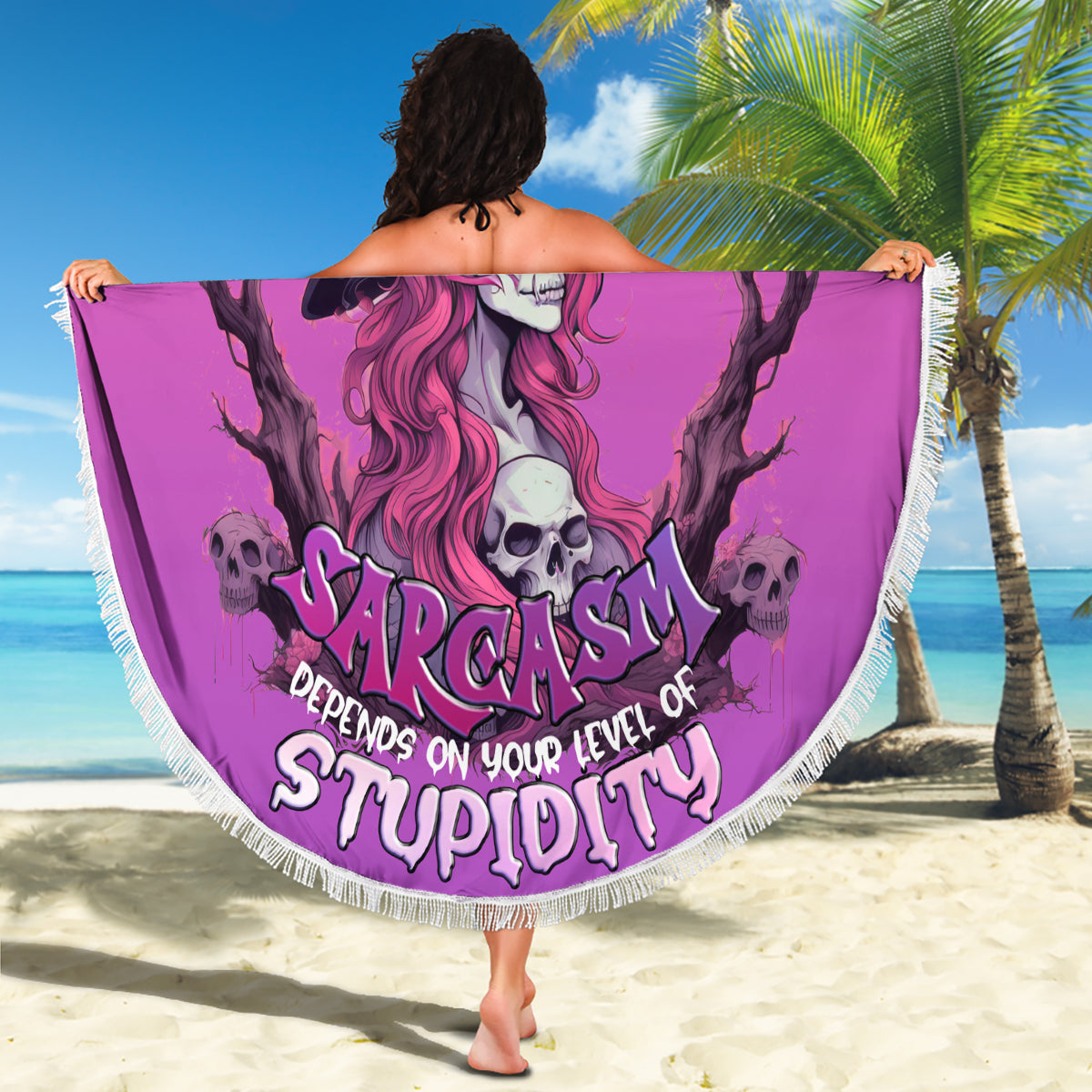 Witch Skull Beach Blanket I'm A Grumpy Old Lady Sarcasm Depends On Your Stupidity - Wonder Print Shop