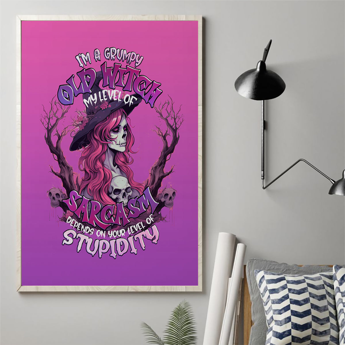 Witch Skull Canvas Wall Art I'm A Grumpy Old Lady Sarcasm Depends On Your Stupidity - Wonder Print Shop