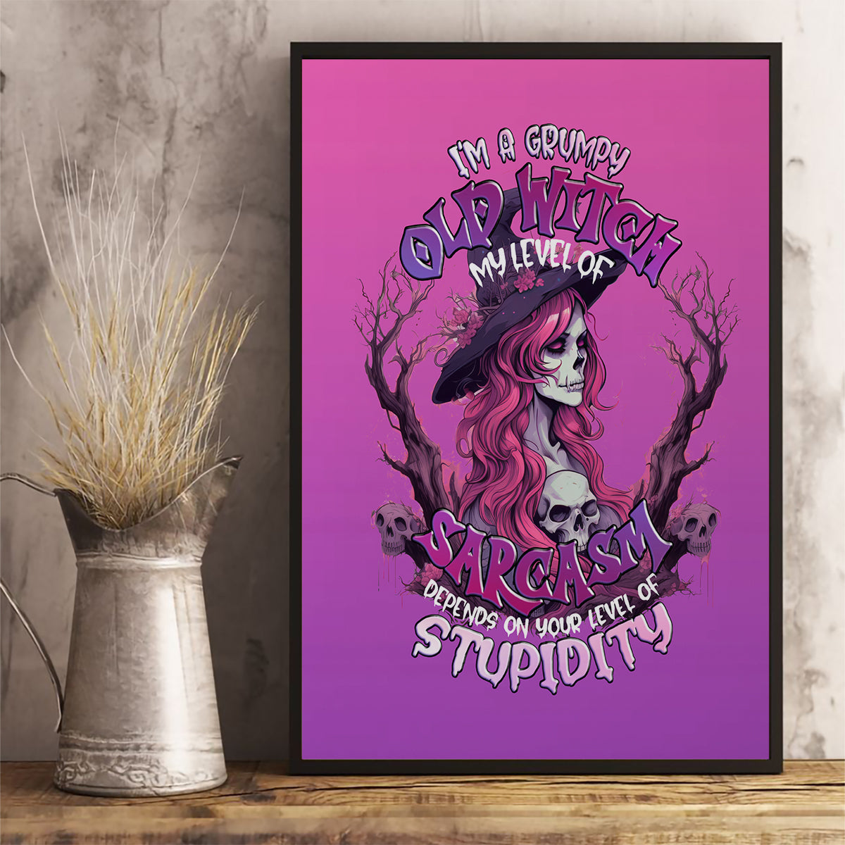 Witch Skull Canvas Wall Art I'm A Grumpy Old Lady Sarcasm Depends On Your Stupidity - Wonder Print Shop