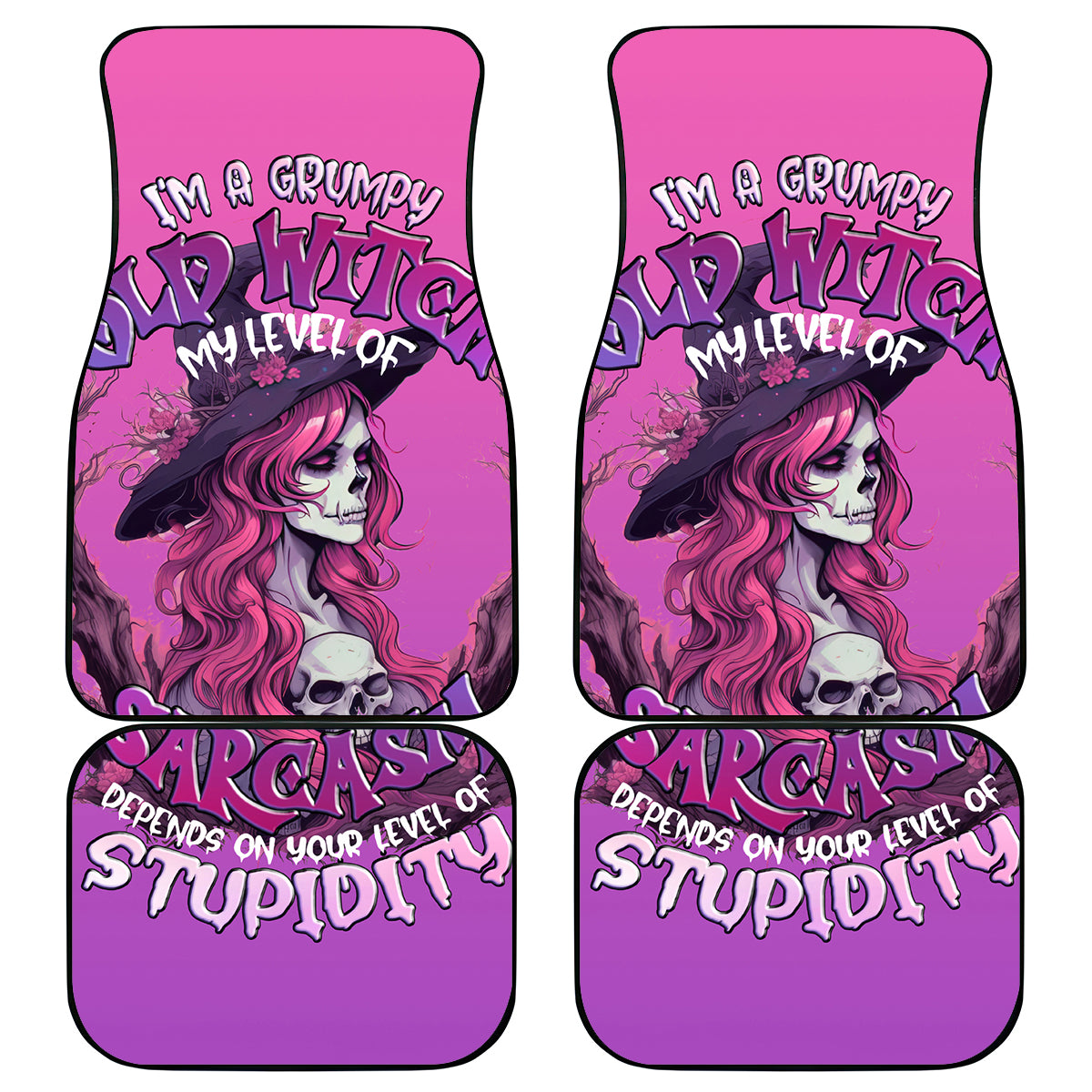 Witch Skull Car Mats I'm A Grumpy Old Lady Sarcasm Depends On Your Stupidity - Wonder Print Shop
