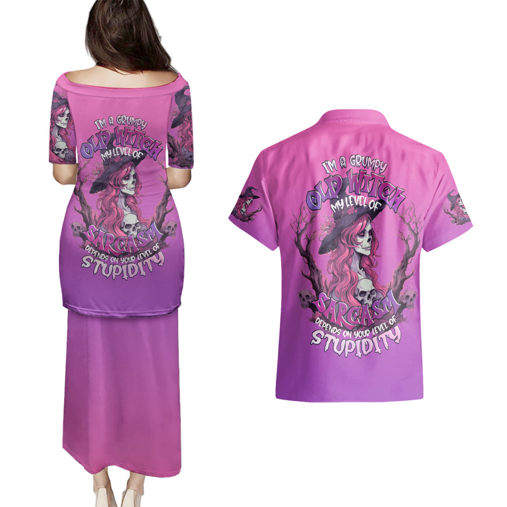 Witch Skull Couples Matching Puletasi Dress and Hawaiian Shirt i'm A Grumpy Old Lady Sarcasm Depends On Your Stupidity - Wonder Print Shop