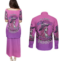 Witch Skull Couples Matching Puletasi Dress and Long Sleeve Button Shirts I'm A Grumpy Old Lady Sarcasm Depends On Your Stupidity - Wonder Print Shop