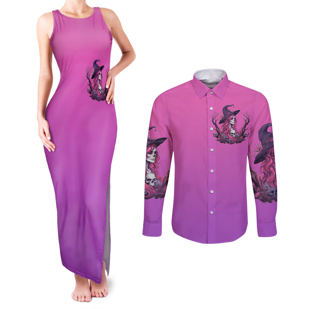 Witch Skull Couples Matching Tank Maxi Dress and Long Sleeve Button Shirts i'm A Grumpy Old Lady Sarcasm Depends On Your Stupidity - Wonder Print Shop