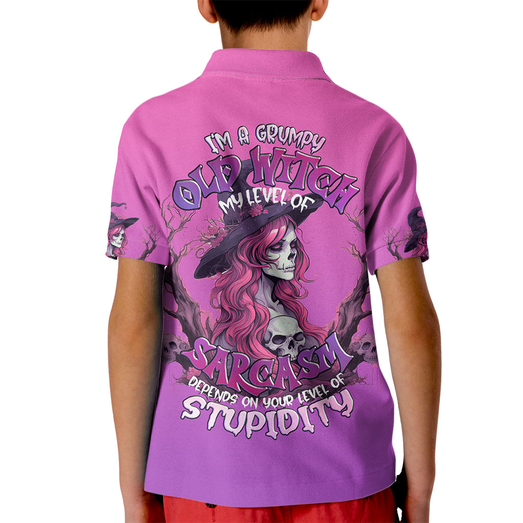 Witch Skull Kid Polo Shirt i'm A Grumpy Old Lady Sarcasm Depends On Your Stupidity - Wonder Print Shop