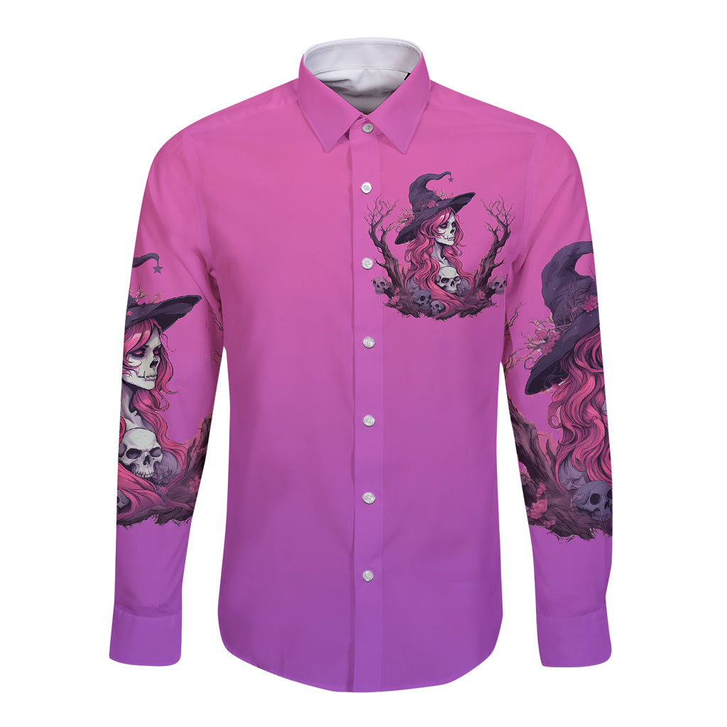 Witch Skull Long Sleeve Button Shirt i'm A Grumpy Old Lady Sarcasm Depends On Your Stupidity - Wonder Print Shop