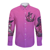 Witch Skull Long Sleeve Button Shirt I'm A Grumpy Old Lady Sarcasm Depends On Your Stupidity - Wonder Print Shop