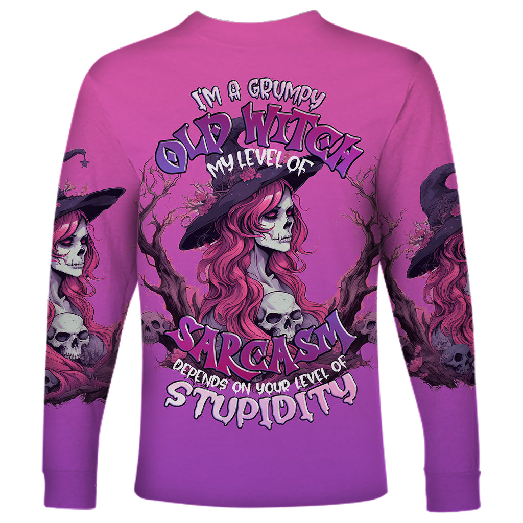 Witch Skull Long Sleeve Shirt I'm A Grumpy Old Lady Sarcasm Depends On Your Stupidity - Wonder Print Shop