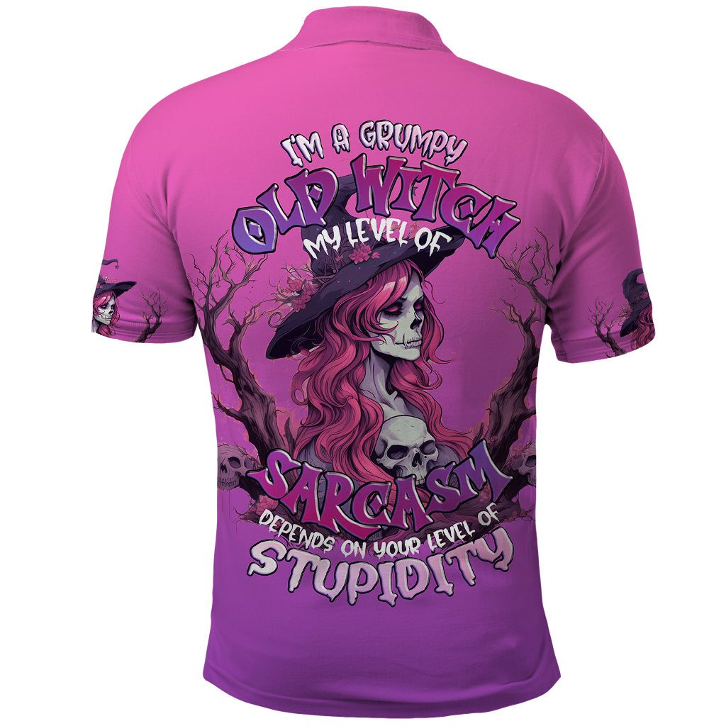 Witch Skull Polo Shirt i'm A Grumpy Old Lady Sarcasm Depends On Your Stupidity - Wonder Print Shop