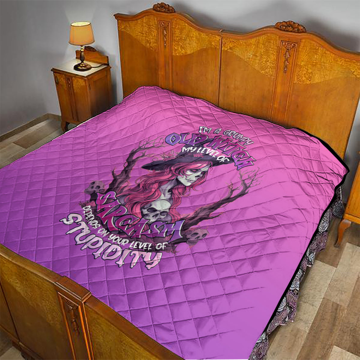 Witch Skull Quilt I'm A Grumpy Old Lady Sarcasm Depends On Your Stupidity - Wonder Print Shop