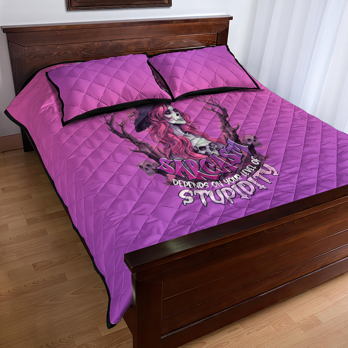Witch Skull Quilt Bed Set I'm A Grumpy Old Lady Sarcasm Depends On Your Stupidity - Wonder Print Shop