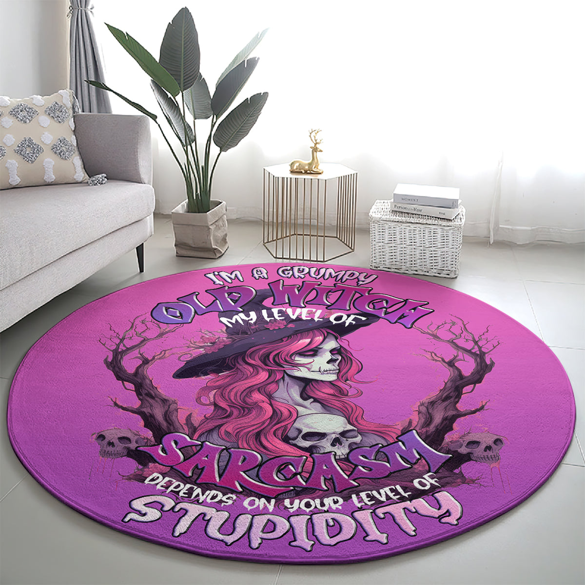 witch-skull-round-carpet-im-a-grumpy-old-lady-sarcasm-depends-on-your-stupidity
