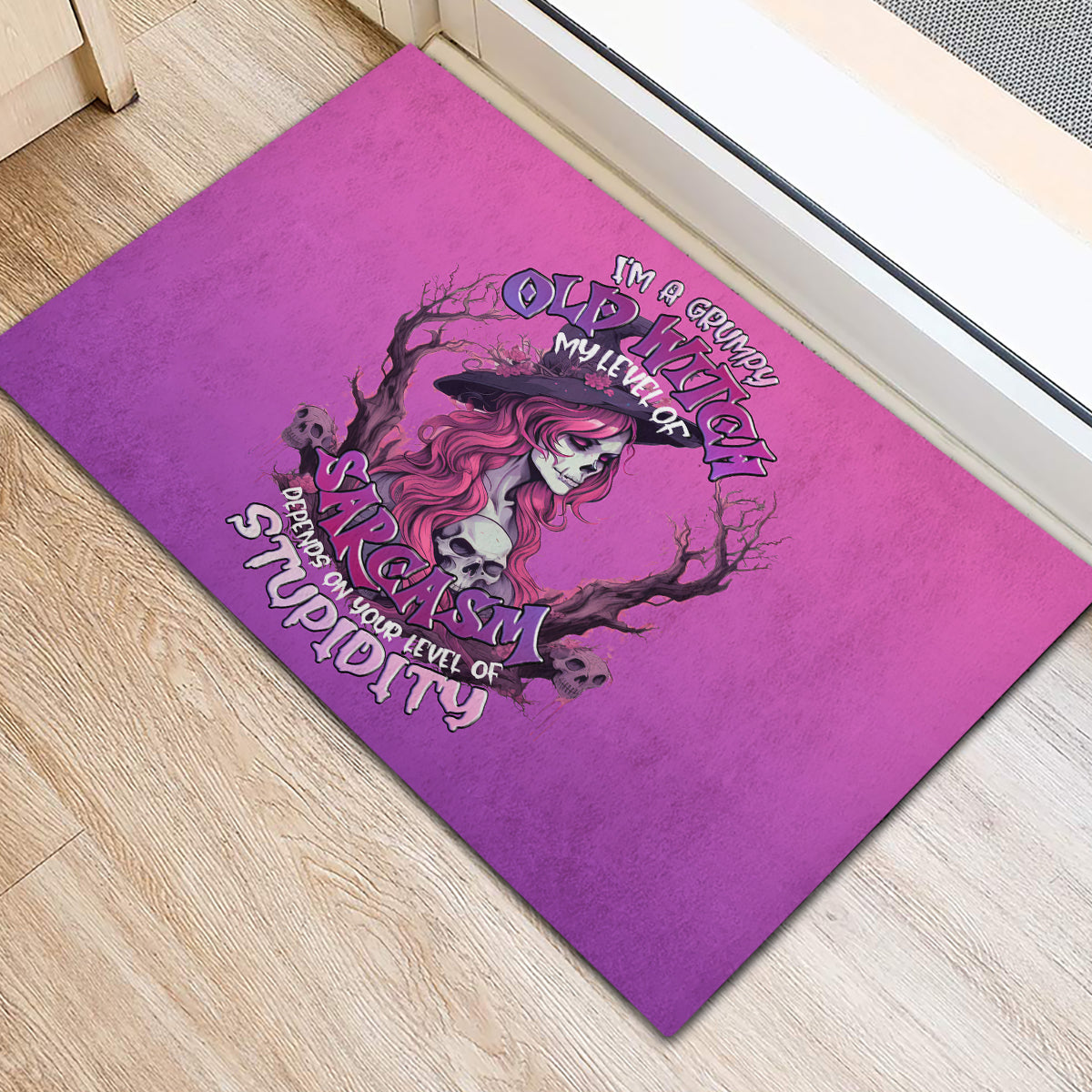 Witch Skull Rubber Doormat I'm A Grumpy Old Lady Sarcasm Depends On Your Stupidity - Wonder Print Shop