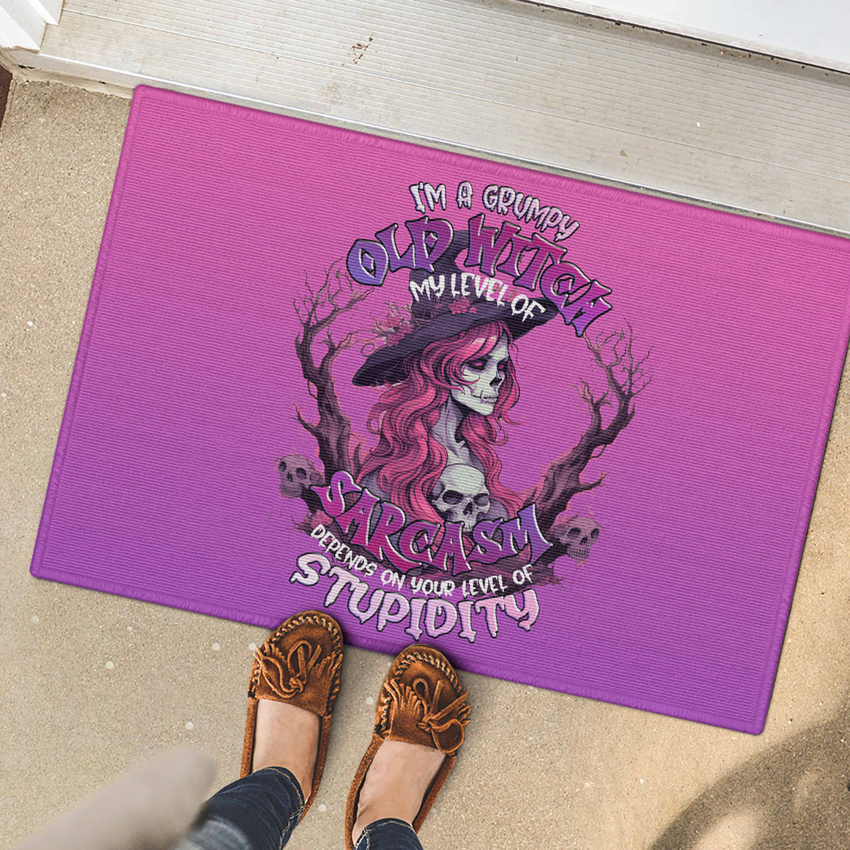 Witch Skull Rubber Doormat I'm A Grumpy Old Lady Sarcasm Depends On Your Stupidity - Wonder Print Shop