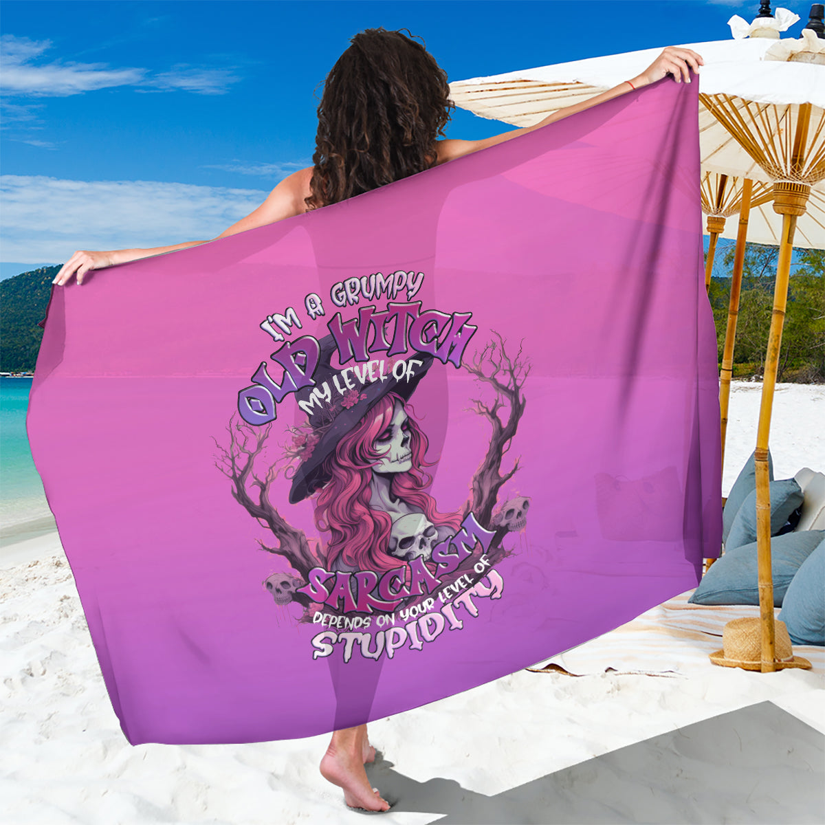 Witch Skull Sarong I'm A Grumpy Old Lady Sarcasm Depends On Your Stupidity - Wonder Print Shop