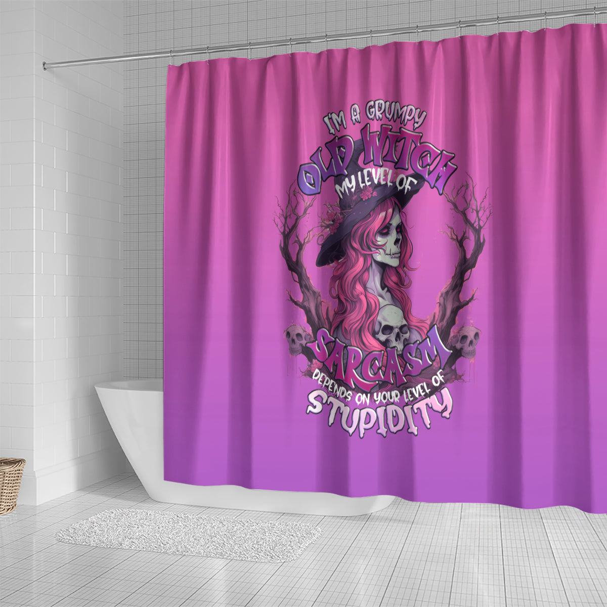 witch-skull-shower-curtain-im-a-grumpy-old-lady-sarcasm-depends-on-your-stupidity