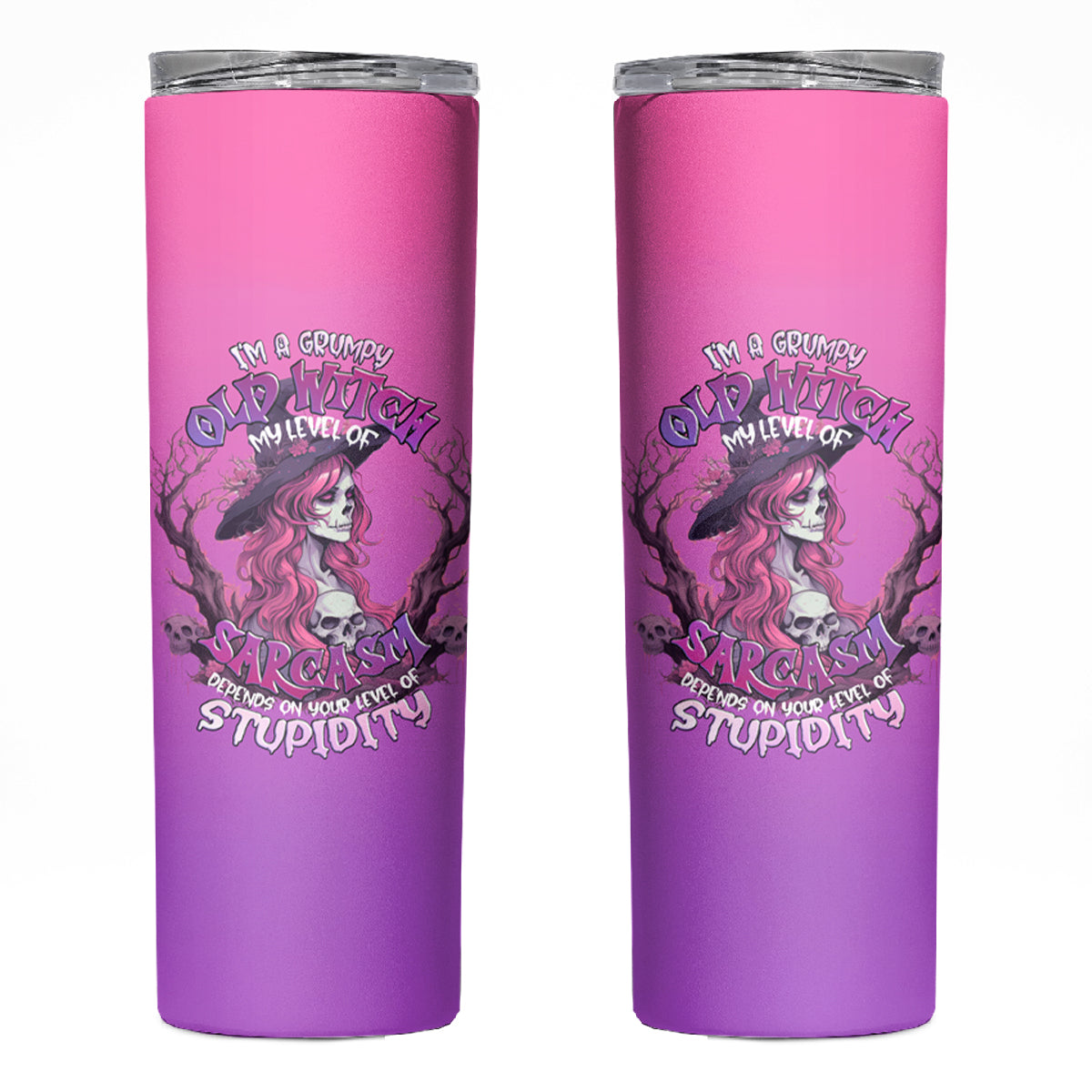 Witch Skull Skinny Tumbler I'm A Grumpy Old Lady Sarcasm Depends On Your Stupidity - Wonder Print Shop