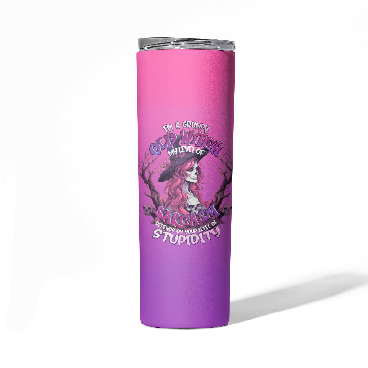 Witch Skull Skinny Tumbler I'm A Grumpy Old Lady Sarcasm Depends On Your Stupidity - Wonder Print Shop