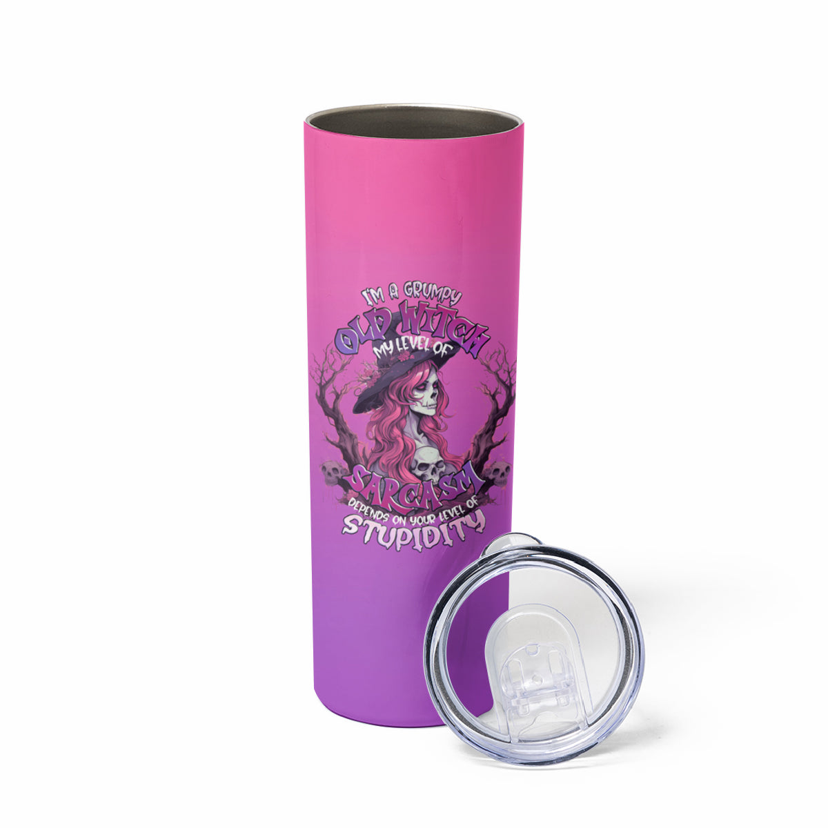 Witch Skull Skinny Tumbler I'm A Grumpy Old Lady Sarcasm Depends On Your Stupidity - Wonder Print Shop