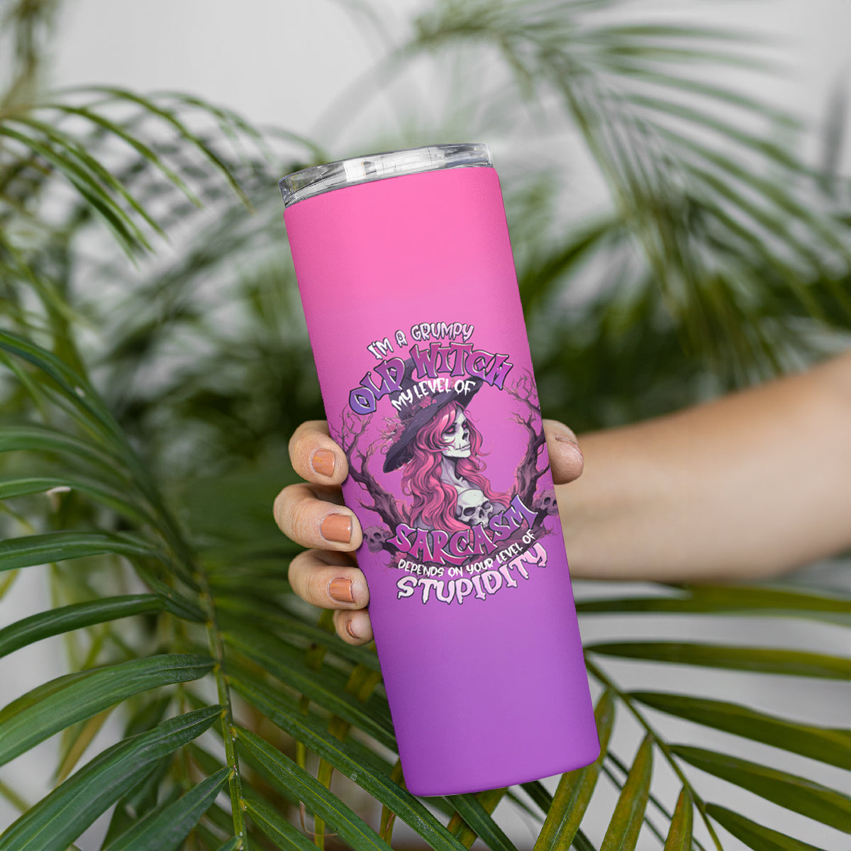 Witch Skull Skinny Tumbler I'm A Grumpy Old Lady Sarcasm Depends On Your Stupidity - Wonder Print Shop