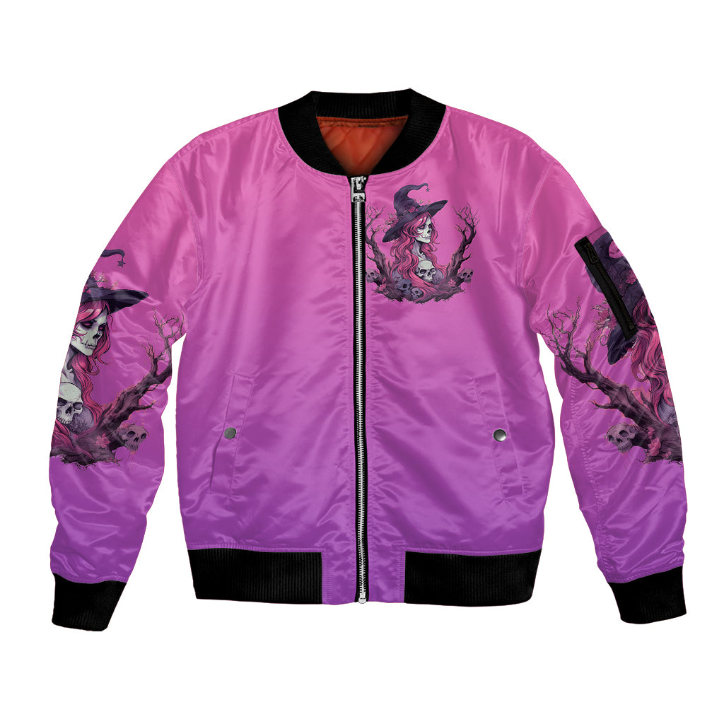 Witch Skull Sleeve Zip Bomber Jacket i'm A Grumpy Old Lady Sarcasm Depends On Your Stupidity - Wonder Print Shop