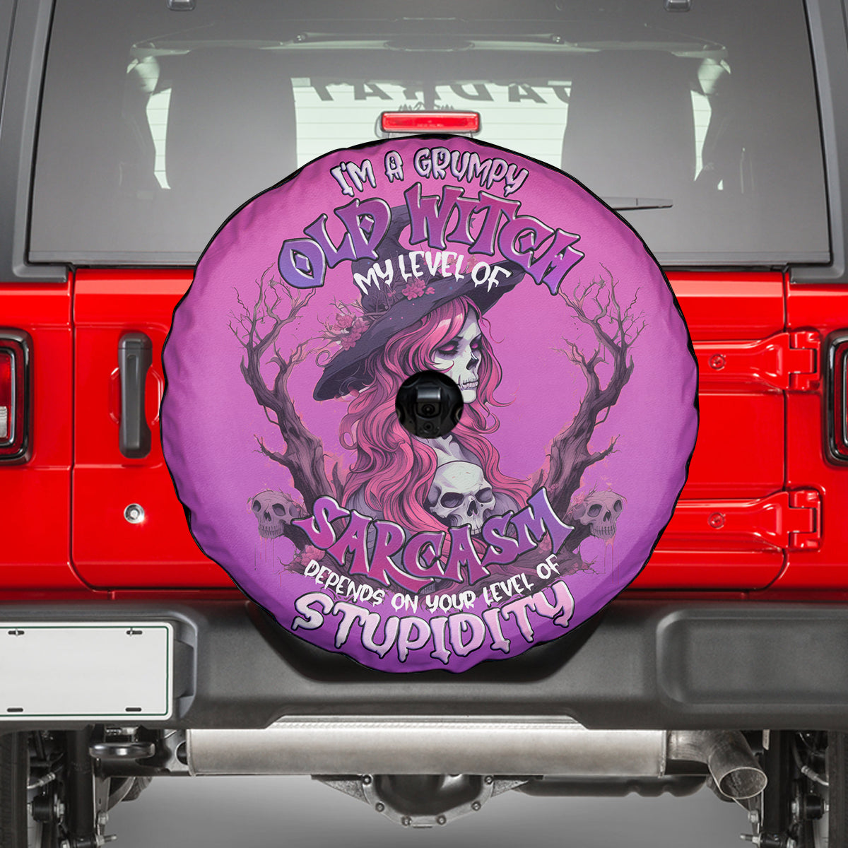 Witch Skull Spare Tire Cover I'm A Grumpy Old Lady Sarcasm Depends On Your Stupidity - Wonder Print Shop