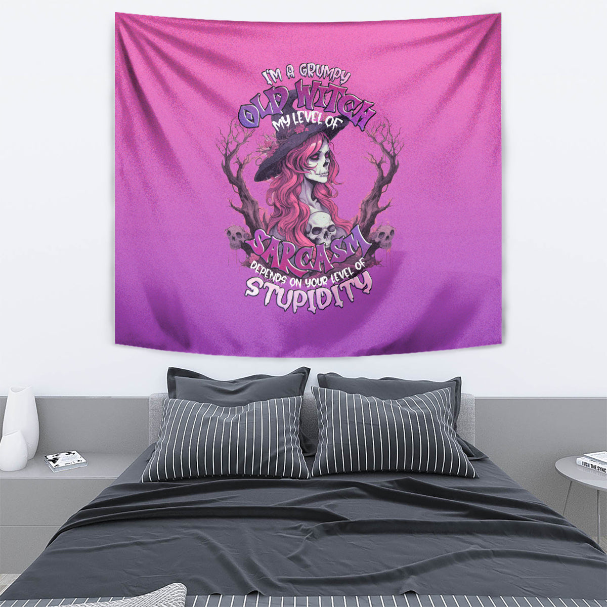 Witch Skull Tapestry I'm A Grumpy Old Lady Sarcasm Depends On Your Stupidity - Wonder Print Shop