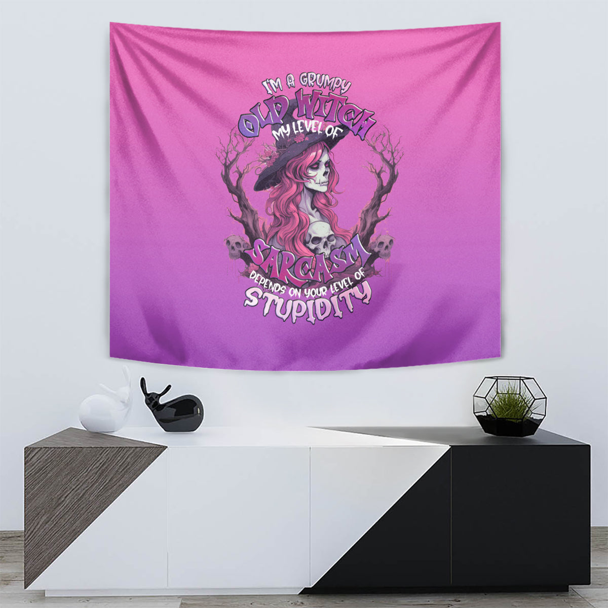 Witch Skull Tapestry I'm A Grumpy Old Lady Sarcasm Depends On Your Stupidity - Wonder Print Shop