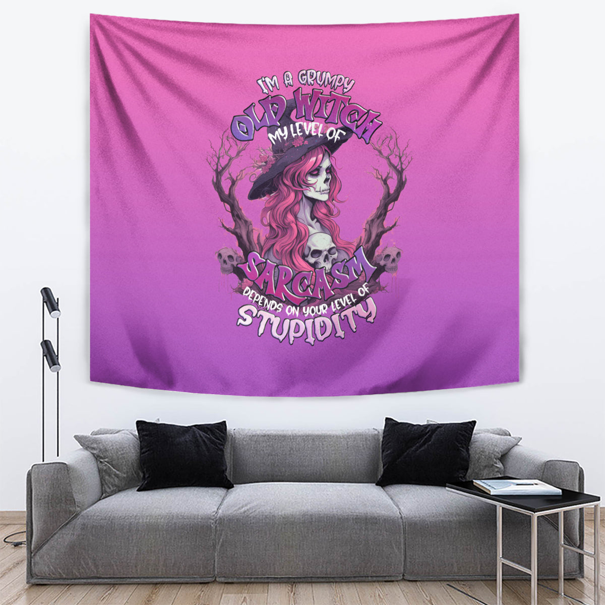 Witch Skull Tapestry I'm A Grumpy Old Lady Sarcasm Depends On Your Stupidity - Wonder Print Shop