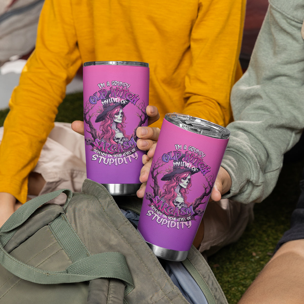 Witch Skull Tumbler Cup I'm A Grumpy Old Lady Sarcasm Depends On Your Stupidity - Wonder Print Shop