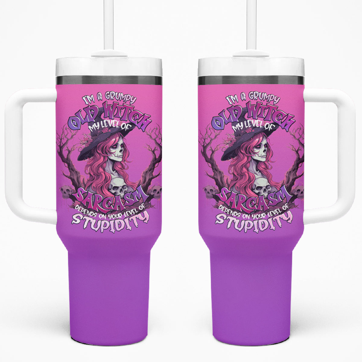 Witch Skull Tumbler With Handle I'm A Grumpy Old Lady Sarcasm Depends On Your Stupidity - Wonder Print Shop
