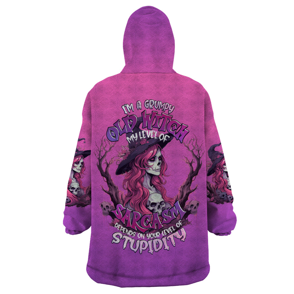 Witch Skull Wearable Blanket Hoodie i'm A Grumpy Old Lady Sarcasm Depends On Your Stupidity - Wonder Print Shop