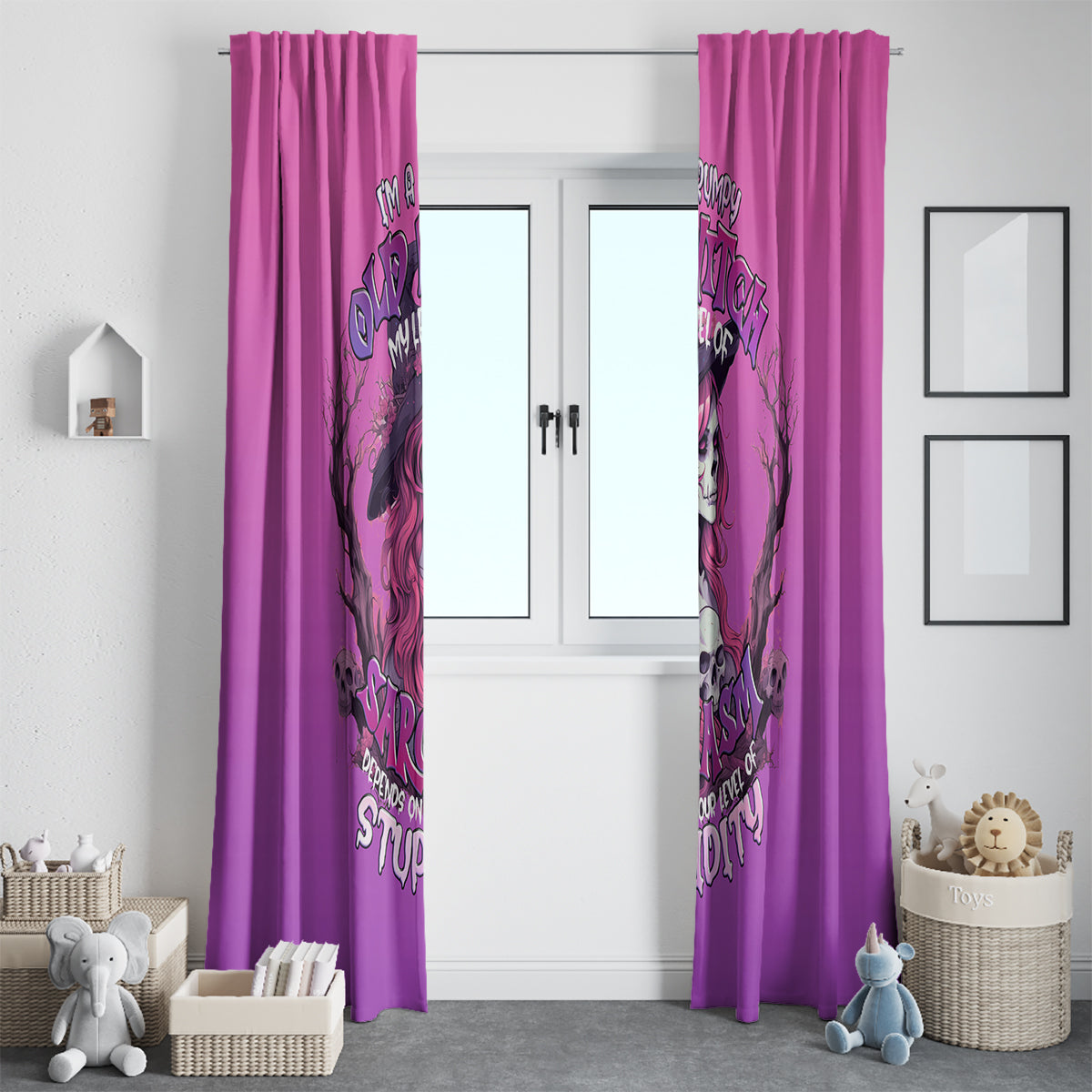 Witch Skull Window Curtain I'm A Grumpy Old Lady Sarcasm Depends On Your Stupidity - Wonder Print Shop