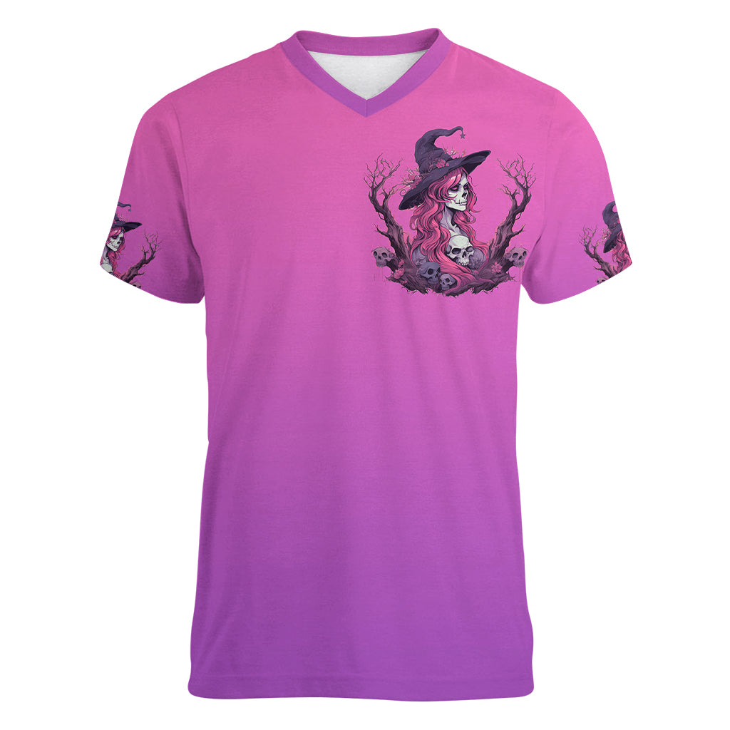 Witch Skull Women V Neck T Shirt i'm A Grumpy Old Lady Sarcasm Depends On Your Stupidity - Wonder Print Shop