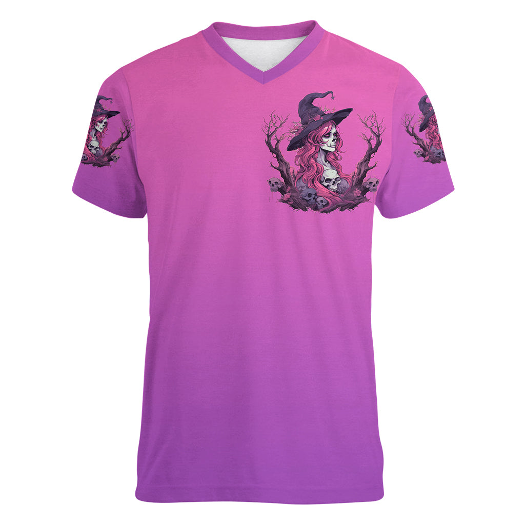 Witch Skull Women V Neck T Shirt I'm A Grumpy Old Lady Sarcasm Depends On Your Stupidity - Wonder Print Shop