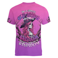 Witch Skull Women V Neck T Shirt i'm A Grumpy Old Lady Sarcasm Depends On Your Stupidity - Wonder Print Shop