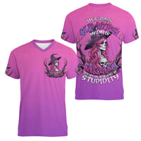 Witch Skull Women V Neck T Shirt i'm A Grumpy Old Lady Sarcasm Depends On Your Stupidity - Wonder Print Shop