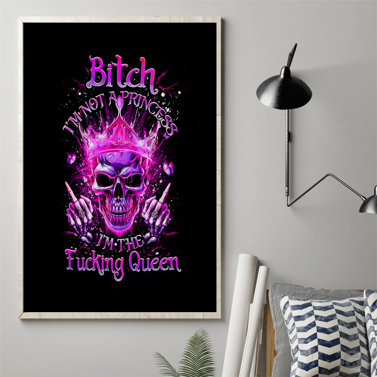 Queen Skull Canvas Wall Art Bitch I'm Not A Princess I'm The Fucking Queen - Wonder Print Shop