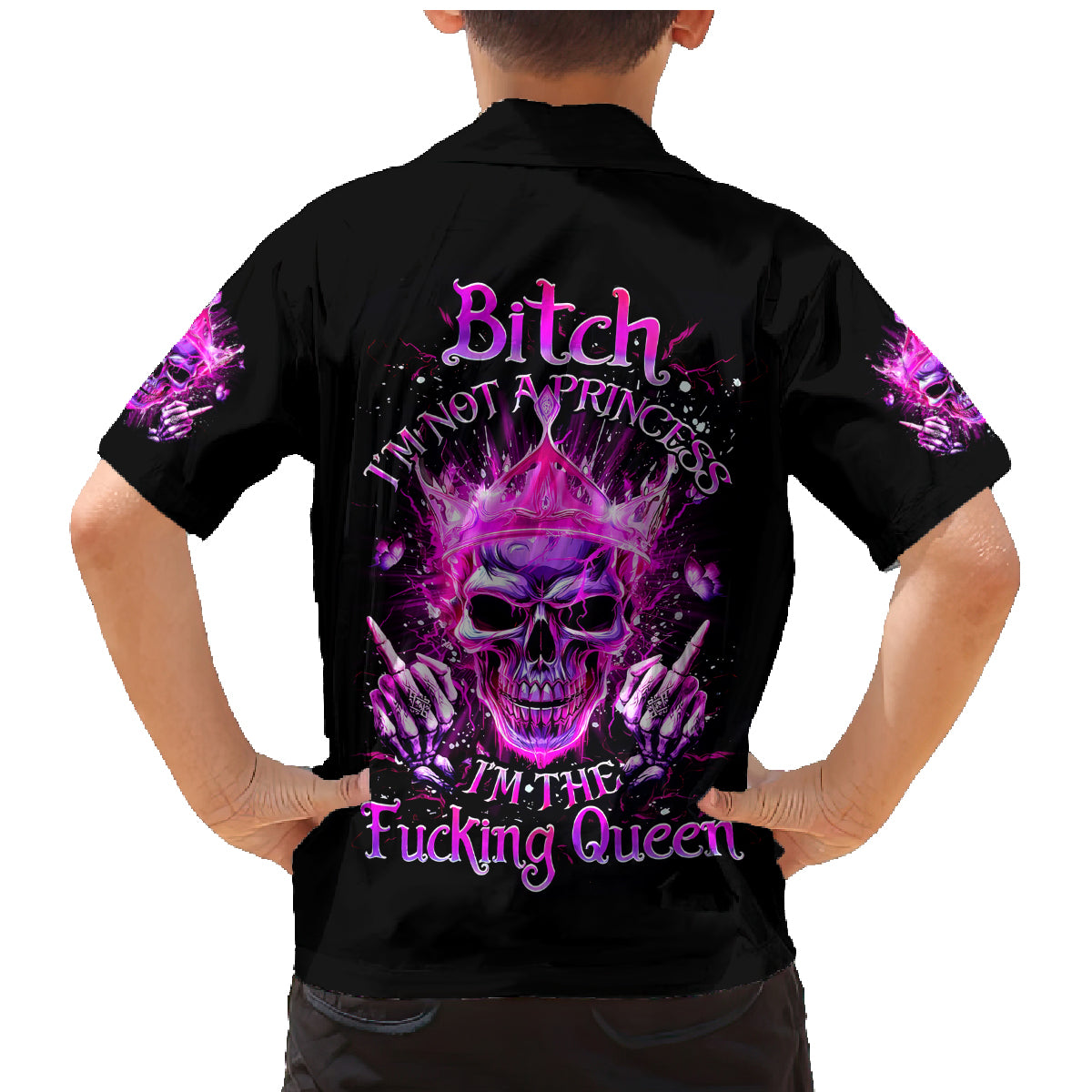Queen Skull Family Matching Mermaid Dress and Hawaiian Shirt Bitch I'm Not A Princess I'm The Fucking Queen - Wonder Print Shop