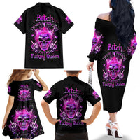 Queen Skull Family Matching Off Shoulder Long Sleeve Dress and Hawaiian Shirt Bitch I'm Not A Princess I'm The Fucking Queen - Wonder Print Shop