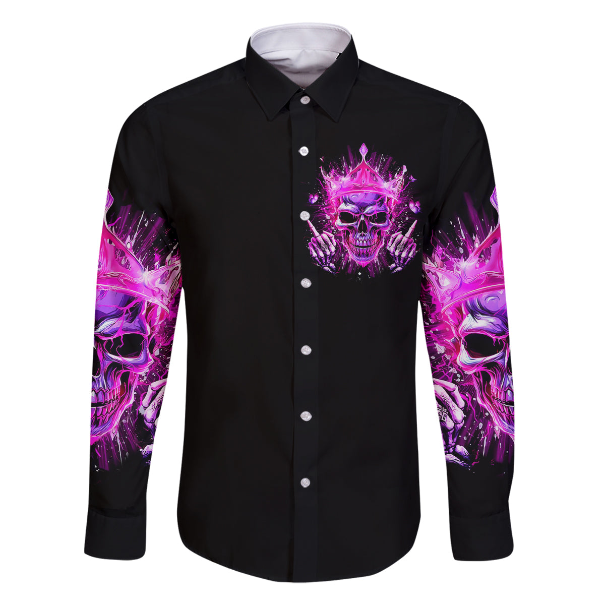 Queen Skull Family Matching Off Shoulder Long Sleeve Dress and Hawaiian Shirt Bitch I'm Not A Princess I'm The Fucking Queen - Wonder Print Shop