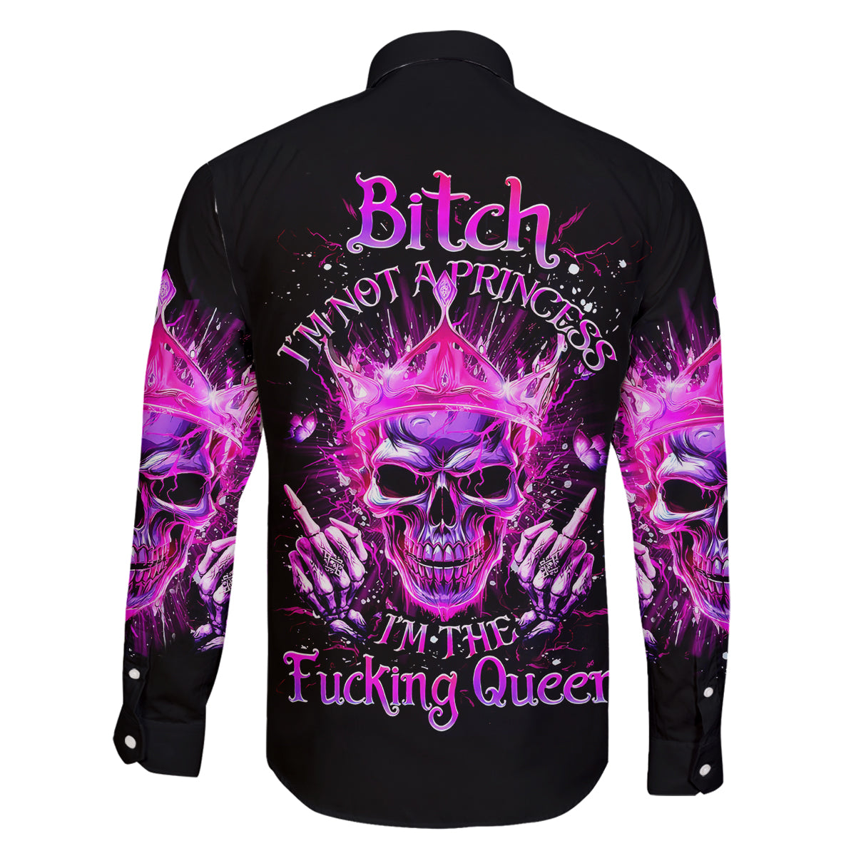 Queen Skull Family Matching Off Shoulder Long Sleeve Dress and Hawaiian Shirt Bitch I'm Not A Princess I'm The Fucking Queen - Wonder Print Shop